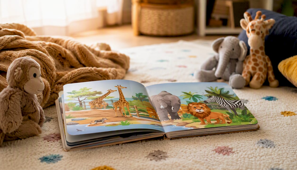Stabile Pappbilderbuch zum Aufklappen mit bunten Tiermotiven aus dem Zoo – ideal für kleine Entdecker ab 1 Jahr.