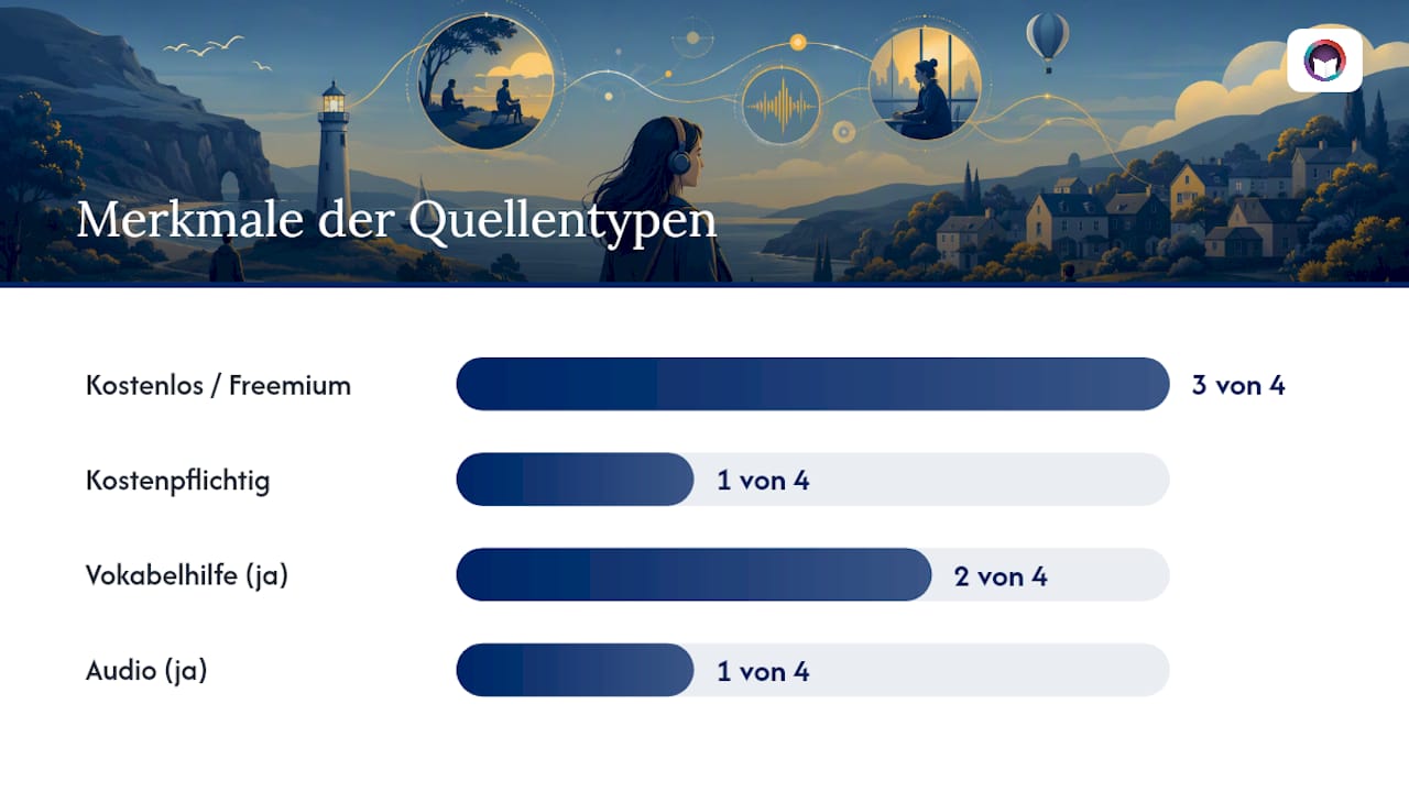 Grafische Übersicht: Kurzgeschichtenquellen im Vergleich – die wichtigsten Merkmale auf einen Blick