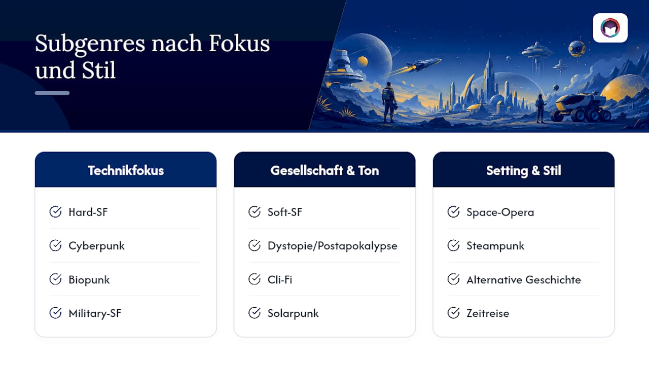 Übersicht der Science-Fiction-Subgenres mit passenden Symbolen