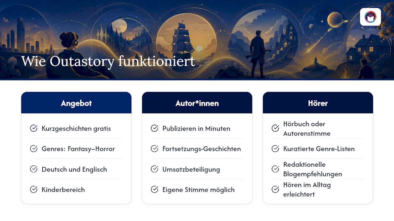 Outastory erklärt: Wie die Plattform Kurzgeschichten hörbar macht — overview diagram