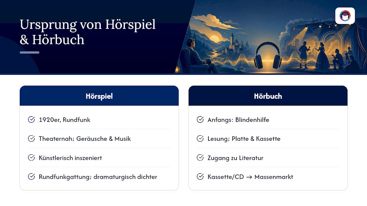 Historische Entwicklung und Ursprung von Hörbüchern und Hörspielen — overview diagram